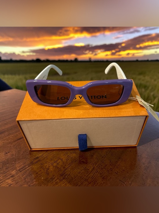 Louis Vuitton Accessories - Louis Vuitton Lilac Rectangular Sunglasses with White Temples